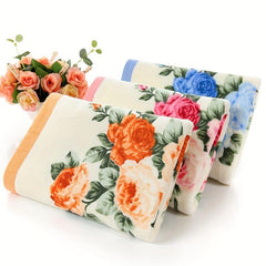 2pcs Flower Pattern Cotton Towel Quick Dry Absorbent Hand Towel Bath Towel