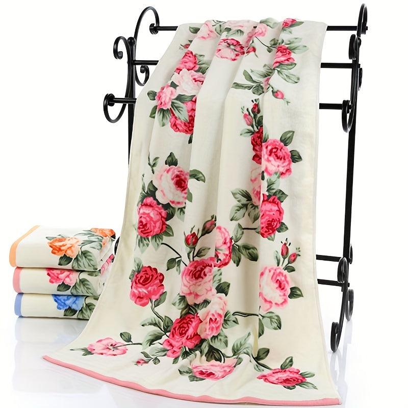 2pcs Flower Pattern Cotton Towel Quick Dry Absorbent Hand Towel Bath Towel