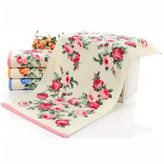 2pcs Flower Pattern Cotton Towel Quick Dry Absorbent Hand Towel Bath Towel