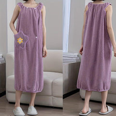 Thick Flower Pattern Bathrobe with Big Pocket, Absorbent Bathroom Towel