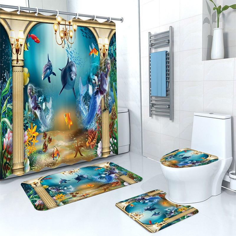 Colorful Sea Life Shower Curtain Bathroom Set