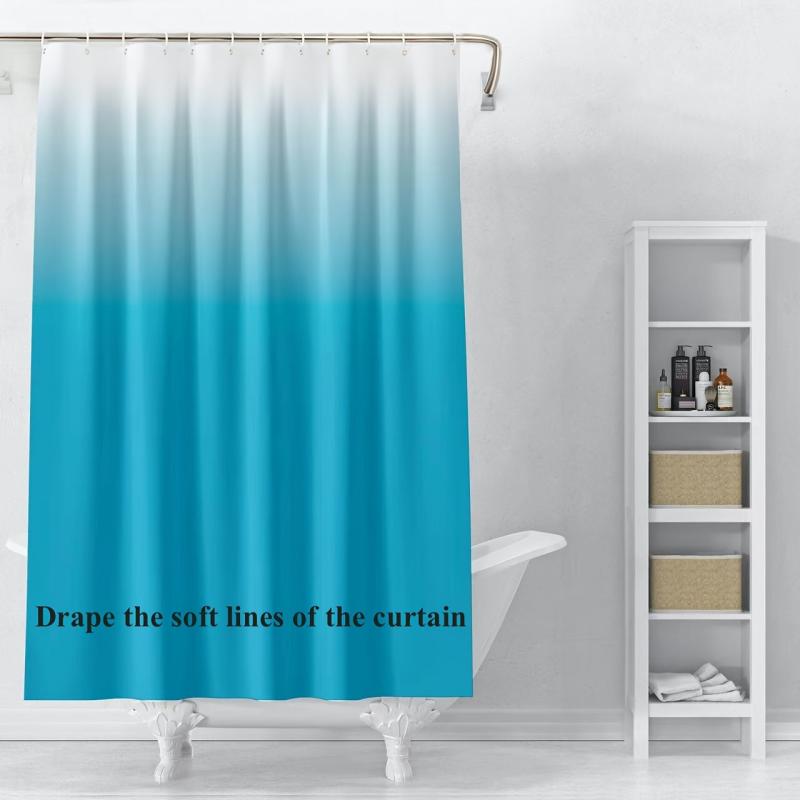 Gradient Shower Curtain Set with 12 Hooks - 71x71 - Waterproof & Non-Toxic