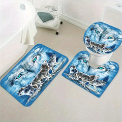 3 4pcs Three Wolfs Bathroom Shower Curtain Waterproof with Hooks