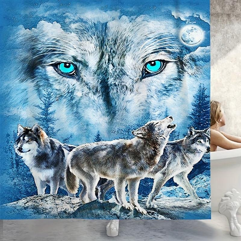 3 4pcs Three Wolfs Bathroom Shower Curtain Waterproof with Hooks