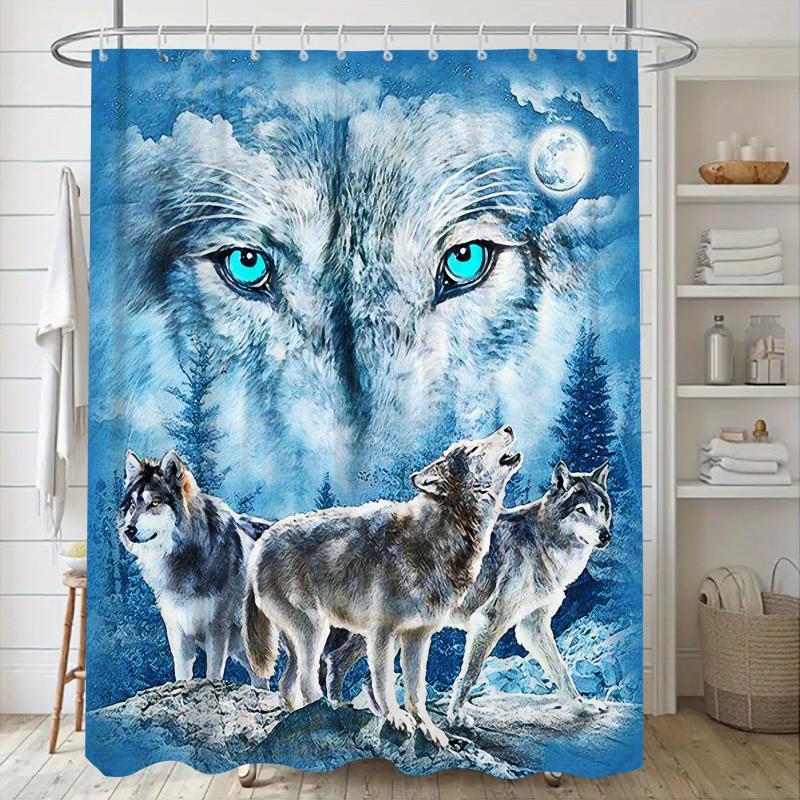 3 4pcs Three Wolfs Bathroom Shower Curtain Waterproof with Hooks