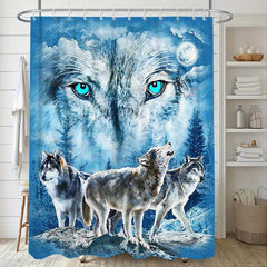 3 4pcs Three Wolfs Bathroom Shower Curtain Waterproof with Hooks