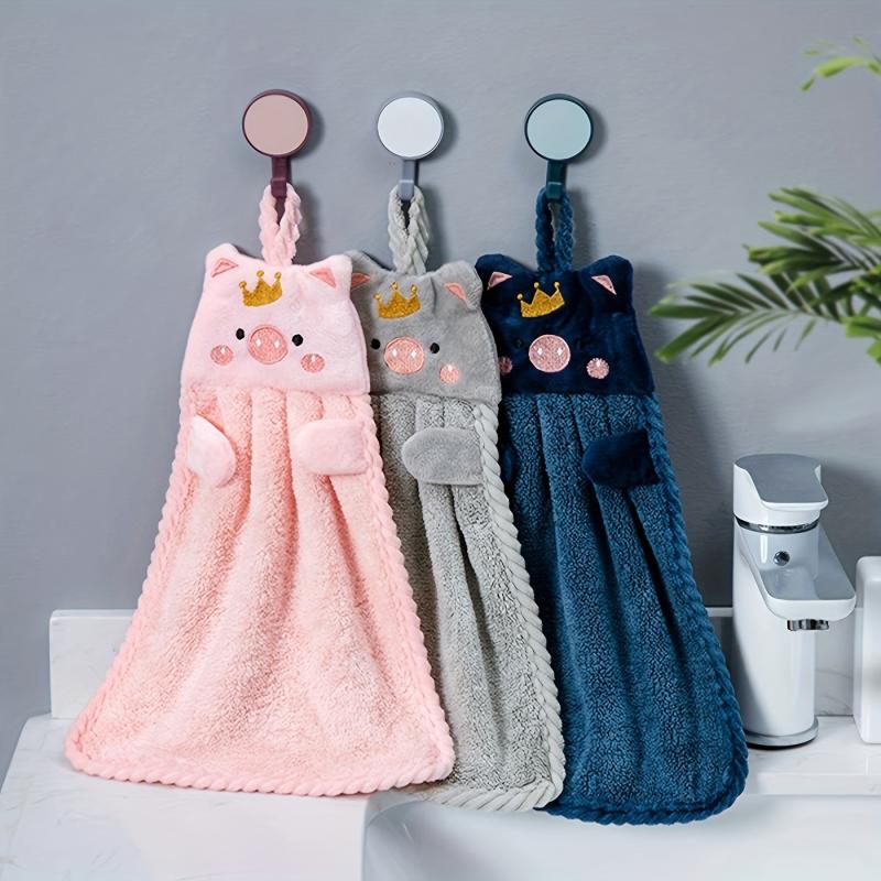 1pc Piggy Hand Towel Coral Velvet Kitchen Towel