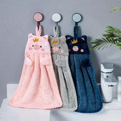 1pc Piggy Hand Towel Coral Velvet Kitchen Towel