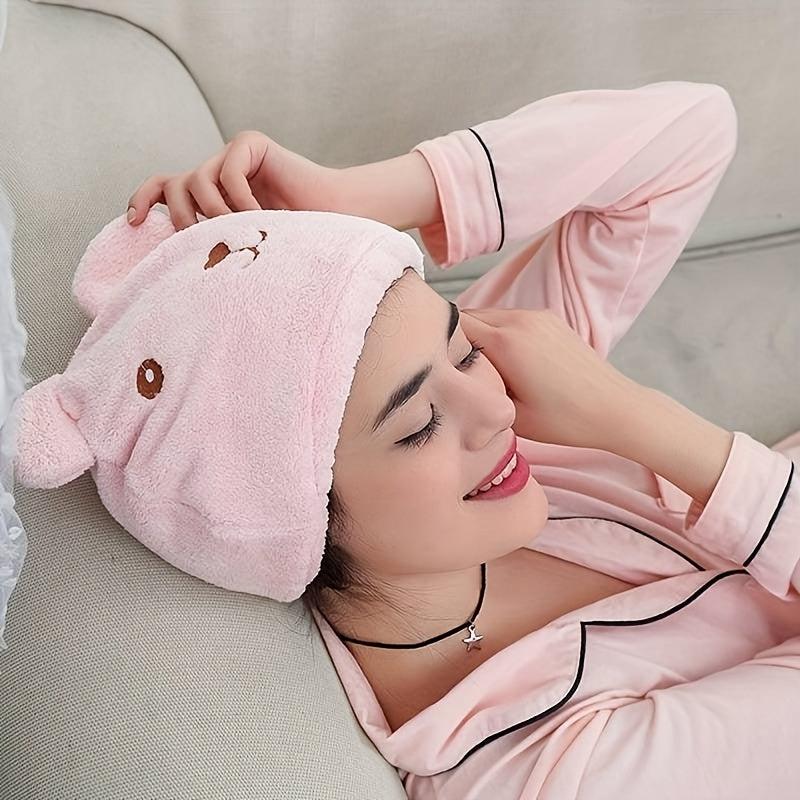 Bear Hair Drying Cap Cute Animal Hair Towel Quick-drying Shower Cap for Women