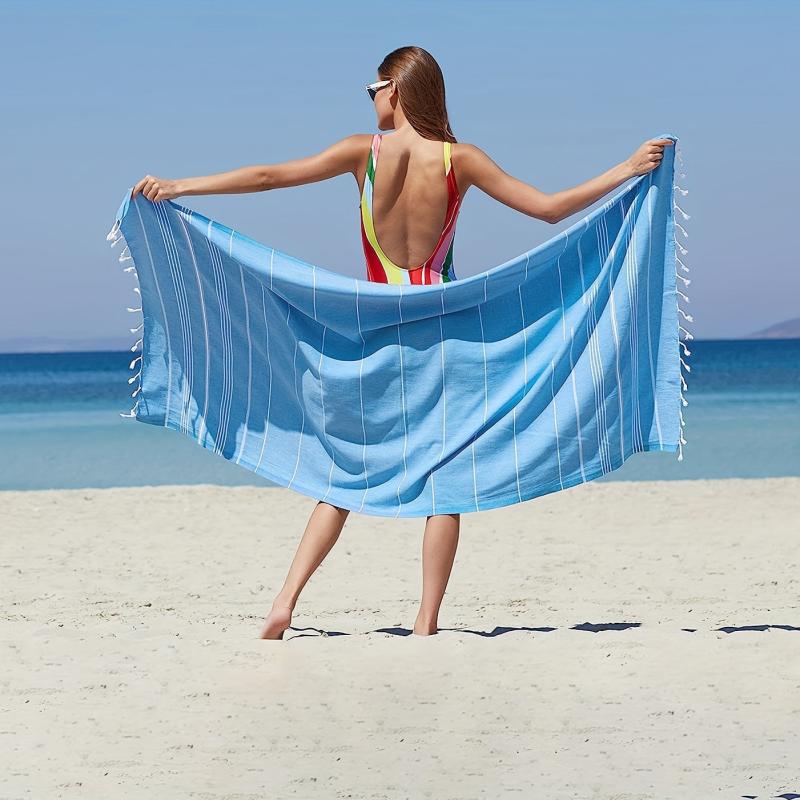 Striped Beach Towel with Tassels Soft Absorbent Quick Drying