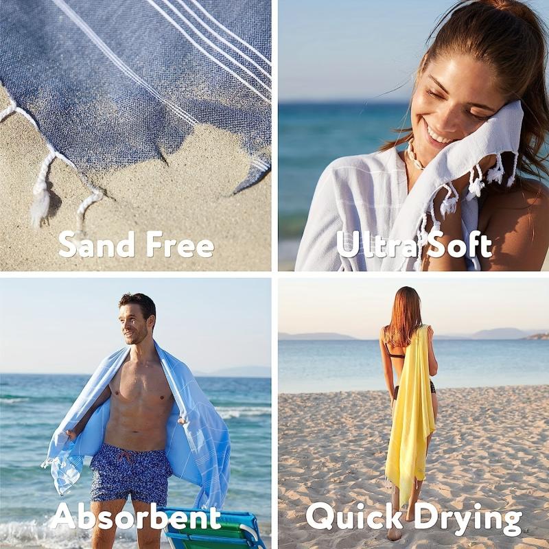 Striped Beach Towel with Tassels Soft Absorbent Quick Drying