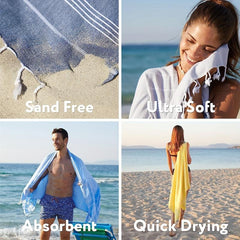 Striped Beach Towel with Tassels Soft Absorbent Quick Drying