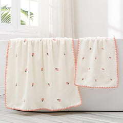 Peach Lemon Bath Towel Set Thick Absorbent No Hair Shedding