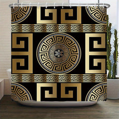 3pcs Greek Key Sinuous Shower Curtain & Bath Mat Set with Hooks