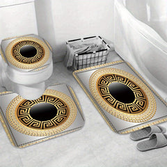 3pcs Greek Key Sinuous Shower Curtain & Bath Mat Set with Hooks