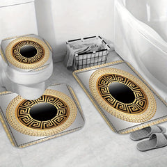 3pcs Greek Key Sinuous Shower Curtain & Bath Mat Set with Hooks