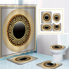 3pcs Greek Key Sinuous Shower Curtain & Bath Mat Set with Hooks
