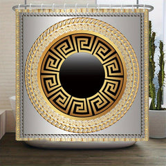 3pcs Greek Key Sinuous Shower Curtain & Bath Mat Set with Hooks