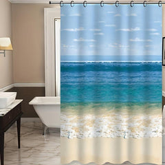 Beach Pattern Shower Curtain Waterproof Fabric Bath Curtain Bathroom Decor