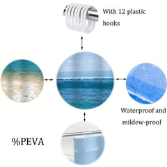 Beach Pattern Shower Curtain Waterproof Fabric Bath Curtain Bathroom Decor
