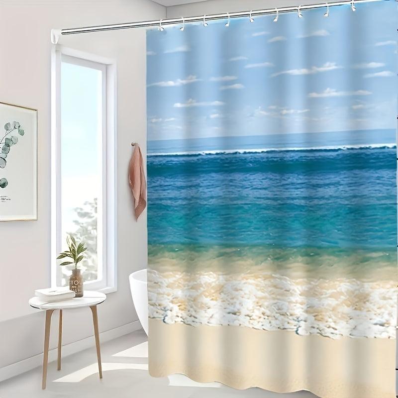 Beach Pattern Shower Curtain Waterproof Fabric Bath Curtain Bathroom Decor