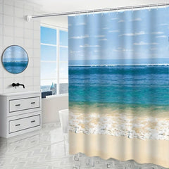 Beach Pattern Shower Curtain Waterproof Fabric Bath Curtain Bathroom Decor