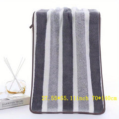 Soft Striped Pattern Hand Towel and Bath Towel Set for Home Bathroom