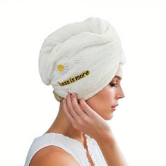 Flower Embroidered Hair Towel Button Coral Fleece Hair Wrap Towel Women Bath