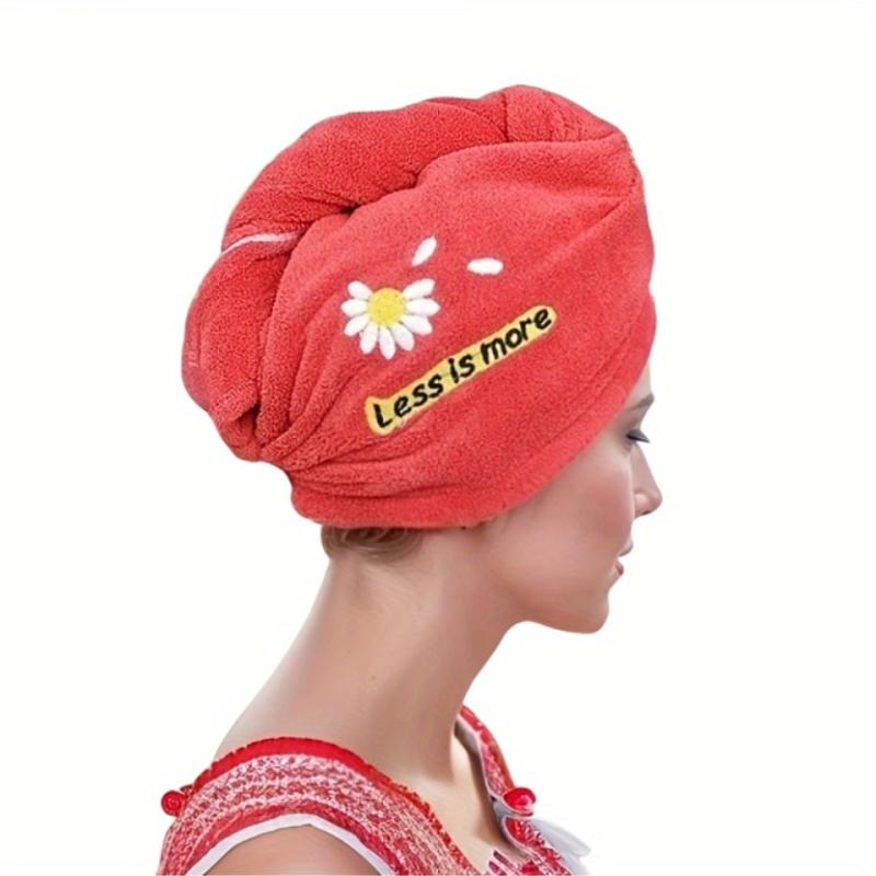 Flower Embroidered Hair Towel Button Coral Fleece Hair Wrap Towel Women Bath