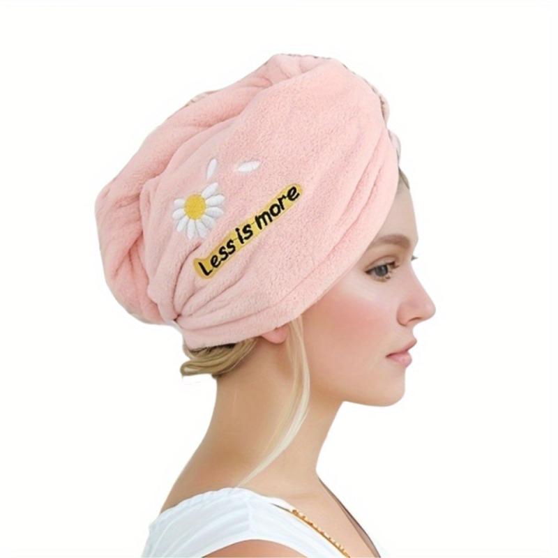 Flower Embroidered Hair Towel Button Coral Fleece Hair Wrap Towel Women Bath