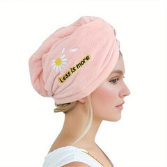Flower Embroidered Hair Towel Button Coral Fleece Hair Wrap Towel Women Bath
