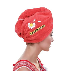 Flower Embroidered Hair Towel Button Hair Drying Cap