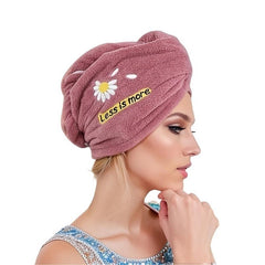Flower Embroidered Hair Towel Button Hair Drying Cap