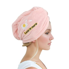 Flower Embroidered Hair Towel Button Hair Drying Cap