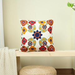 Cotton Canvas Flower Embroidery Pillow Cover for Home Decor