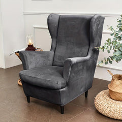 2pcs Velvet Sofa Slipcover Wingback Chair Cover