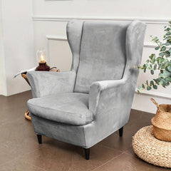 2pcs Velvet Sofa Slipcover Wingback Chair Cover