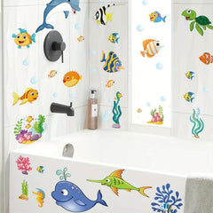 Ocean Fish Dolphin Stained Glass Privacy Film Non-Adhesive UV Blocking