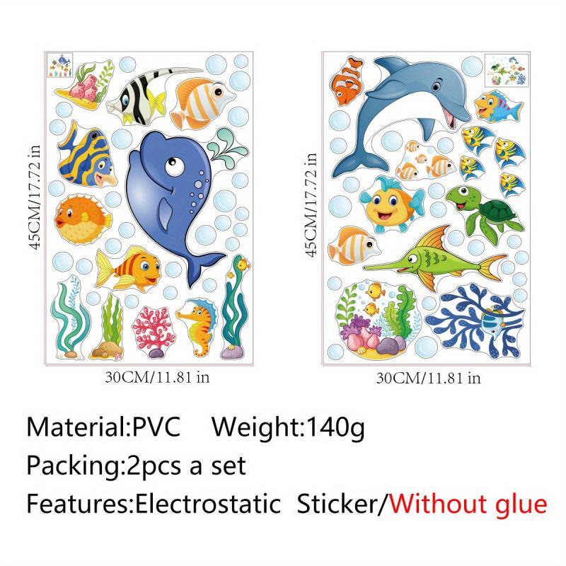 Ocean Fish Dolphin Stained Glass Privacy Film Non-Adhesive UV Blocking