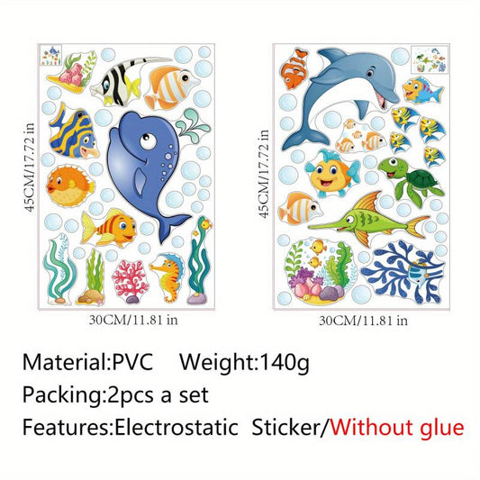 Ocean Fish Dolphin Stained Glass Privacy Film Non-Adhesive UV Blocking