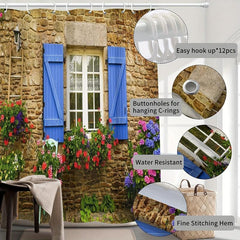 Polyester Waterproof 3D Garden Shower Curtain 182x182cm with 12 Hooks