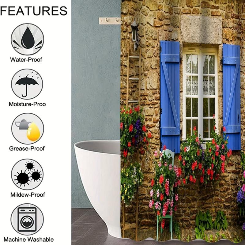 Polyester Waterproof 3D Garden Shower Curtain 182x182cm with 12 Hooks