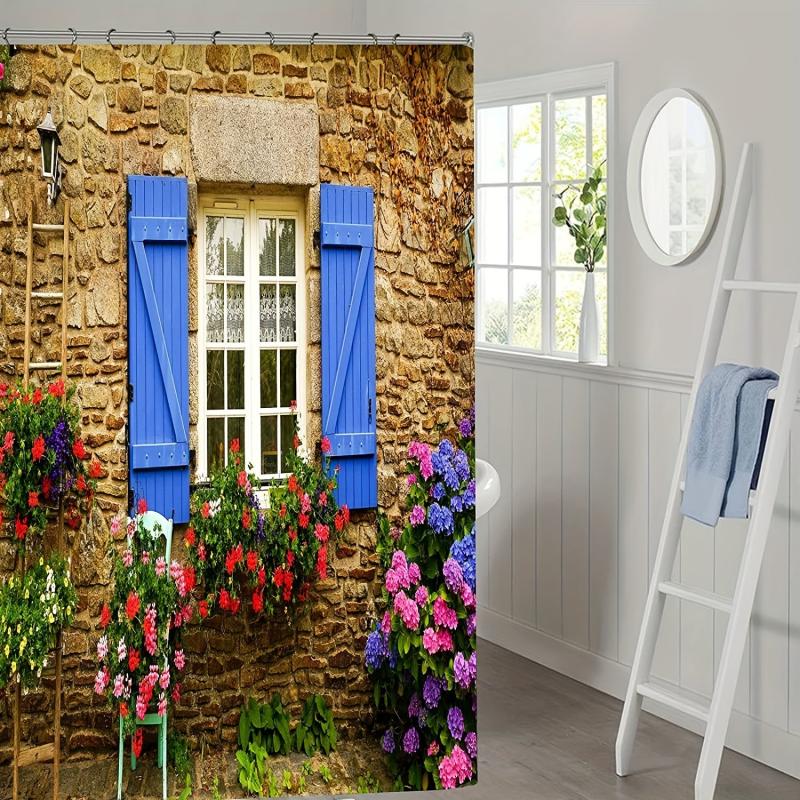 Polyester Waterproof 3D Garden Shower Curtain 182x182cm with 12 Hooks
