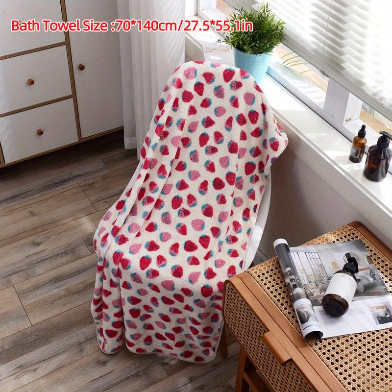 2pcs Strawberry Microfiber Bathroom Towel Set Absorbent Cartoon Bath Towel