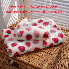 2pcs Strawberry Microfiber Bathroom Towel Set Absorbent Cartoon Bath Towel