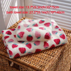 2pcs Strawberry Microfiber Bathroom Towel Set Absorbent Cartoon Bath Towel