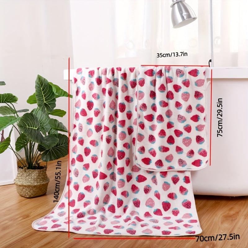 2pcs Strawberry Microfiber Bathroom Towel Set Absorbent Cartoon Bath Towel
