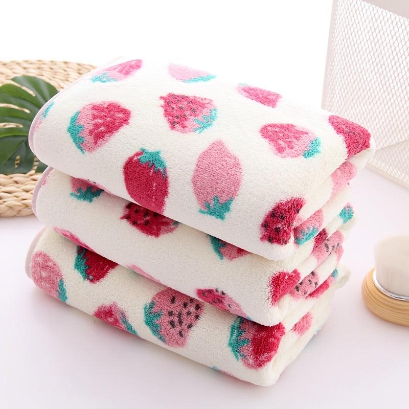 2pcs Strawberry Microfiber Bathroom Towel Set Absorbent Cartoon Bath Towel