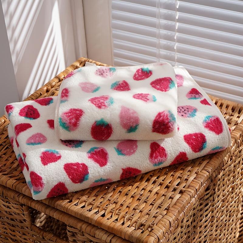 2pcs Strawberry Microfiber Bathroom Towel Set Absorbent Cartoon Bath Towel
