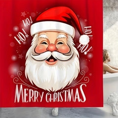 Santa Claus Bathroom Set Waterproof Curtain & 12 Hooks Bathroom Rug Toilet Mat